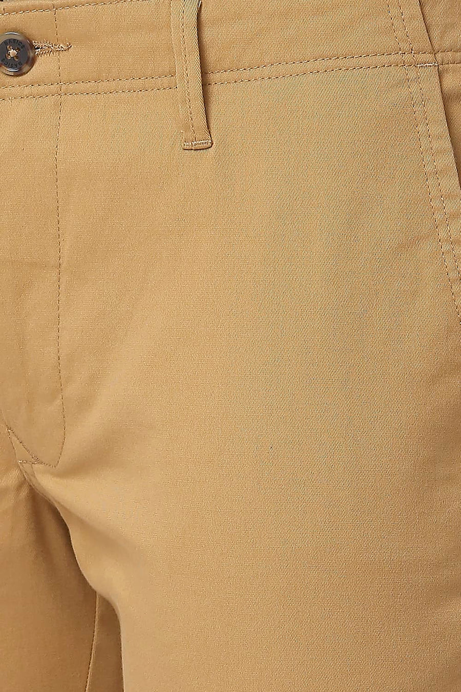 BASICS TAPERED FIT CINNAMON KHAKHI COTTON STRETCH TROUSERS