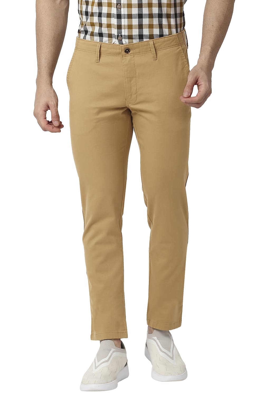 BASICS TAPERED FIT COTTON STRETCH TROUSERS