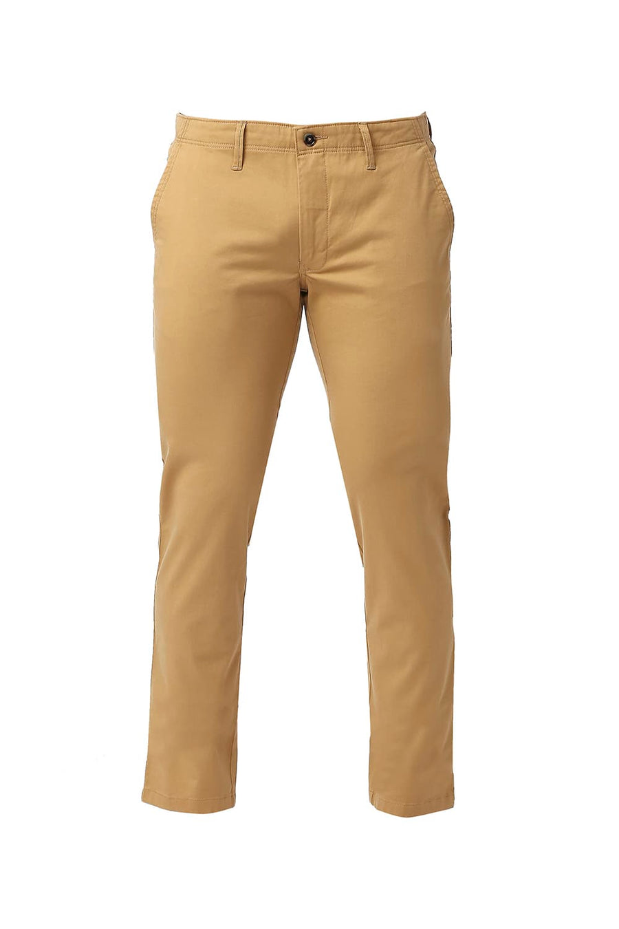 BASICS TAPERED FIT CINNAMON KHAKHI COTTON STRETCH TROUSERS