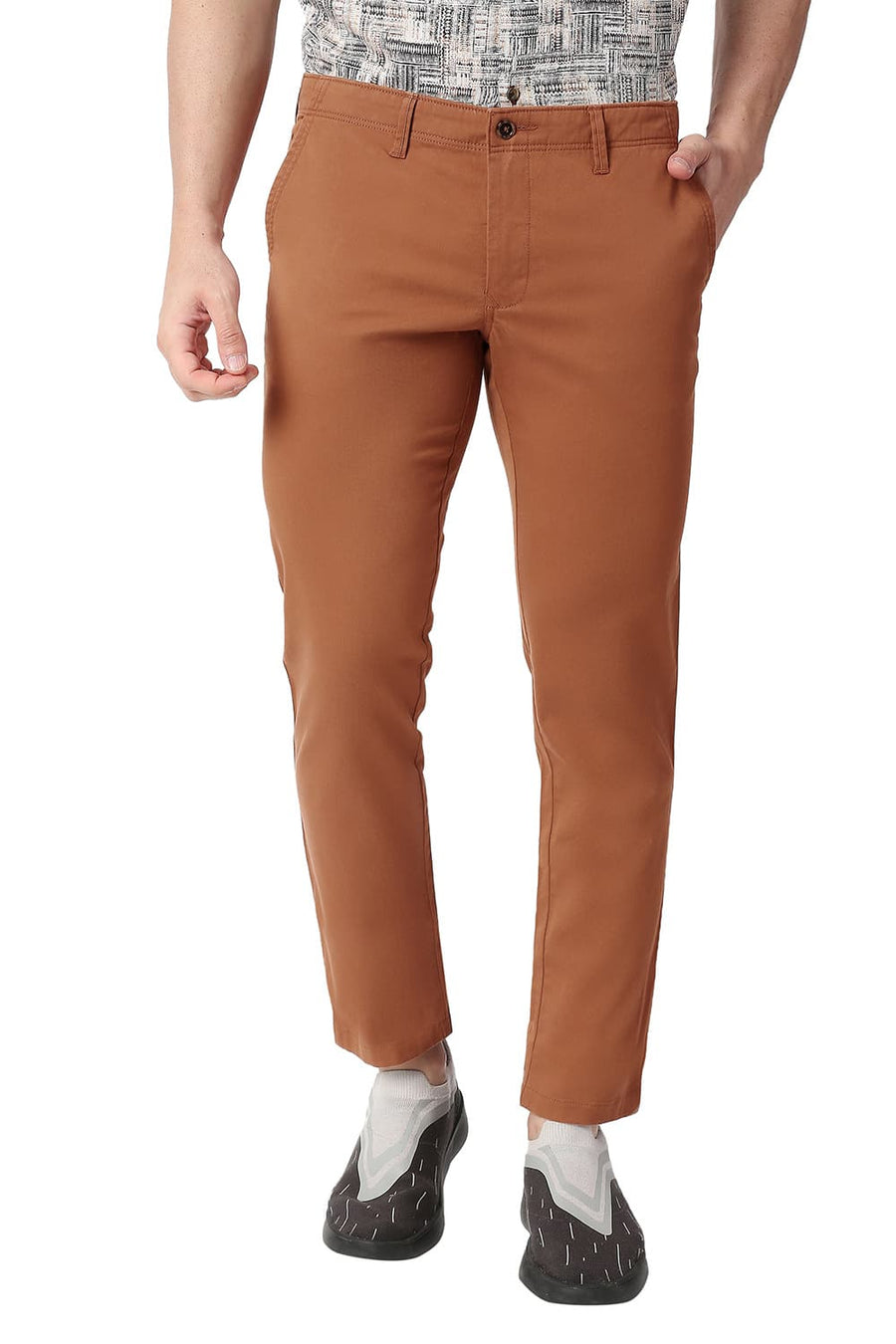 BASICS TAPERED FIT SIERRA BRICK COTTON STRETCH TROUSERS