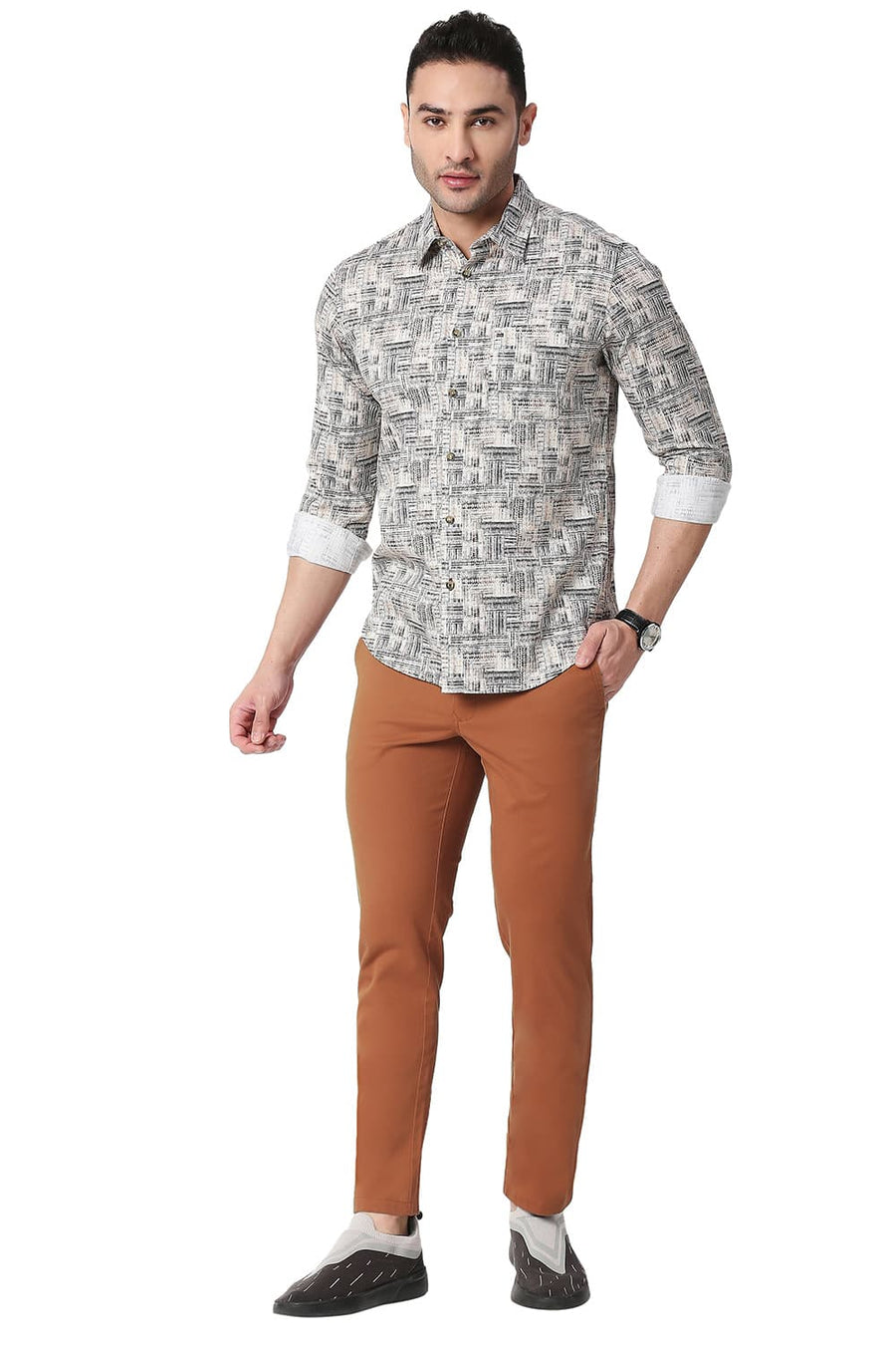 BASICS TAPERED FIT SIERRA BRICK COTTON STRETCH TROUSERS
