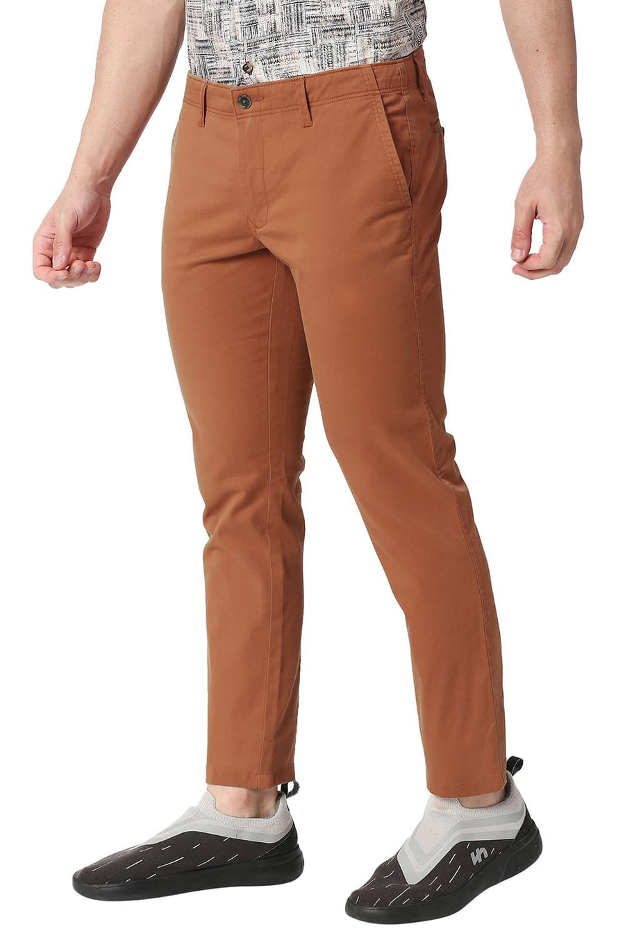 BASICS TAPERED FIT SIERRA BRICK COTTON STRETCH TROUSERS