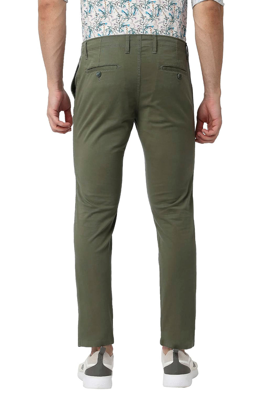 BASICS TAPERED FIT CAPULET GREEN COTTON STRETCH TROUSERS