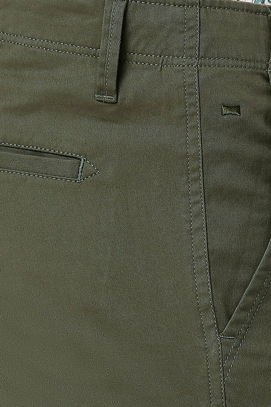 BASICS TAPERED FIT CAPULET GREEN COTTON STRETCH TROUSERS
