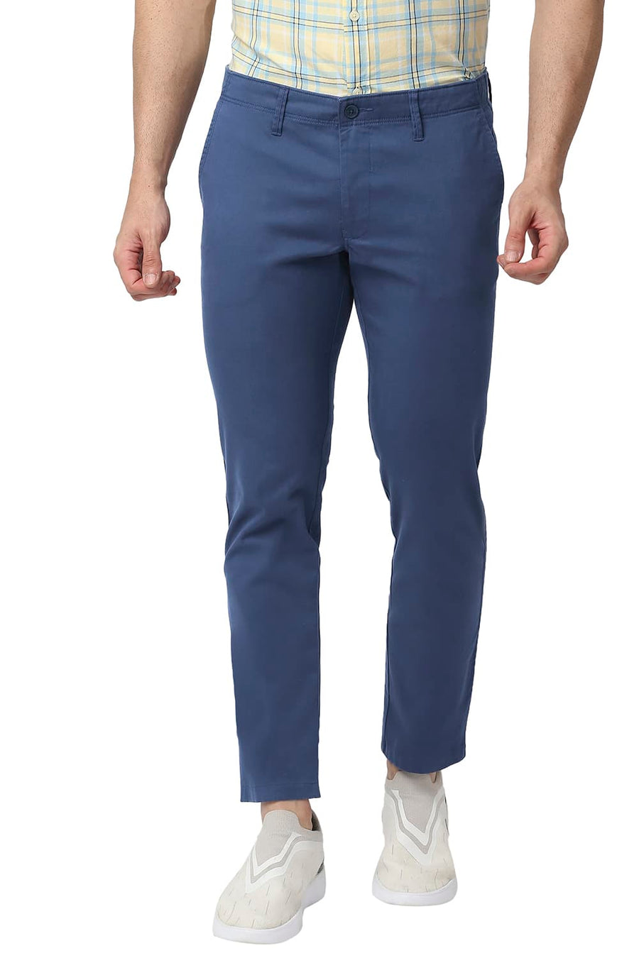 BASICS TAPERED FIT ENSIGN NAVY COTTON STRETCH TROUSERS