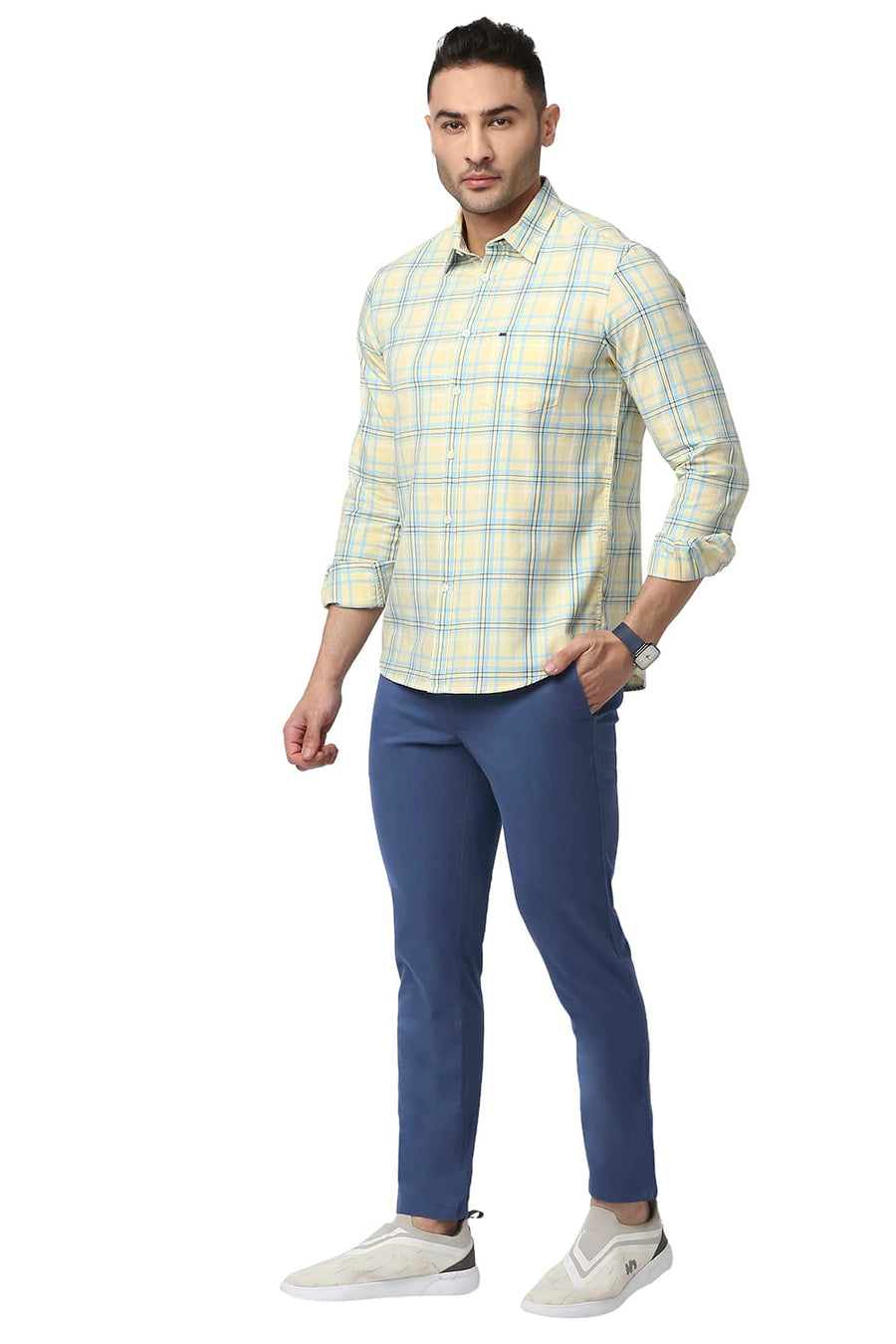 BASICS TAPERED FIT ENSIGN NAVY COTTON STRETCH TROUSERS