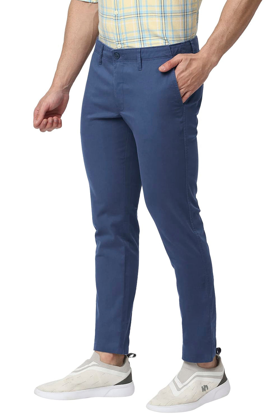 BASICS TAPERED FIT ENSIGN NAVY COTTON STRETCH TROUSERS
