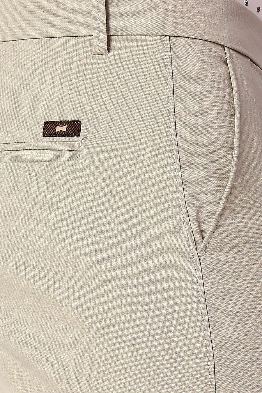 BASICS TAPERED FIT CASHMERE BEIGE COTTON STRETCH TROUSERS