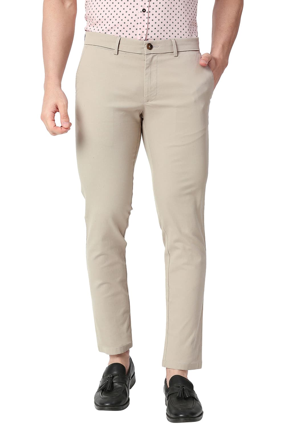 BASICS TAPERED FIT COTTON STRETCH TROUSERS