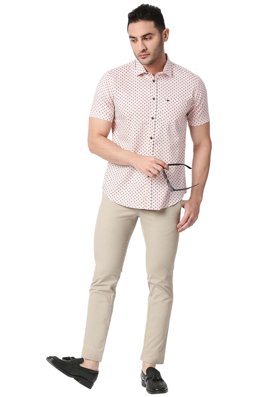 BASICS TAPERED FIT CASHMERE BEIGE COTTON STRETCH TROUSERS