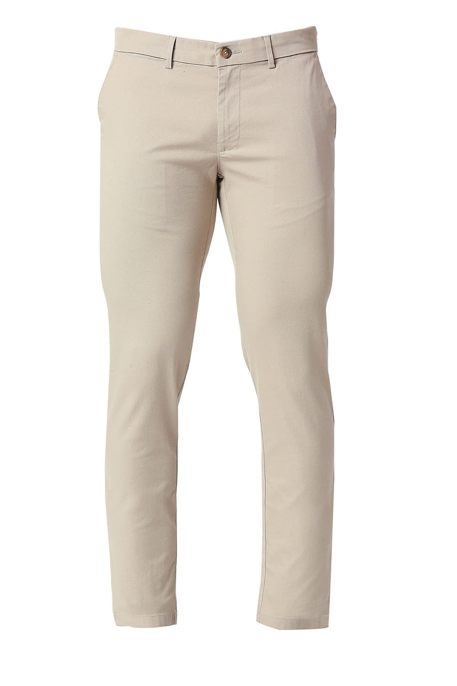 BASICS TAPERED FIT CASHMERE BEIGE COTTON STRETCH TROUSERS