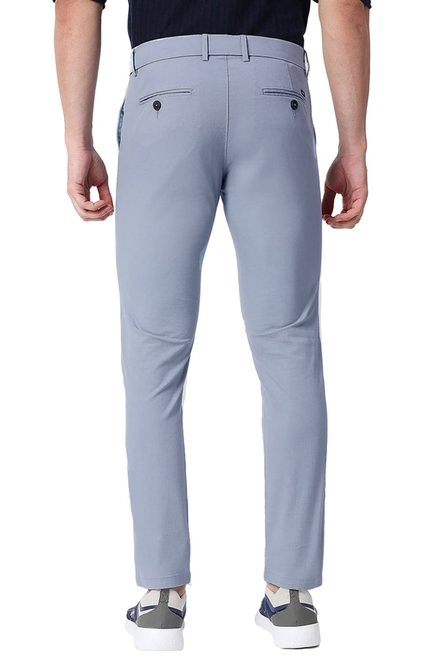 BASICS TAPERED FIT FLINTSTONE BLUE COTTON STRETCH TROUSERS
