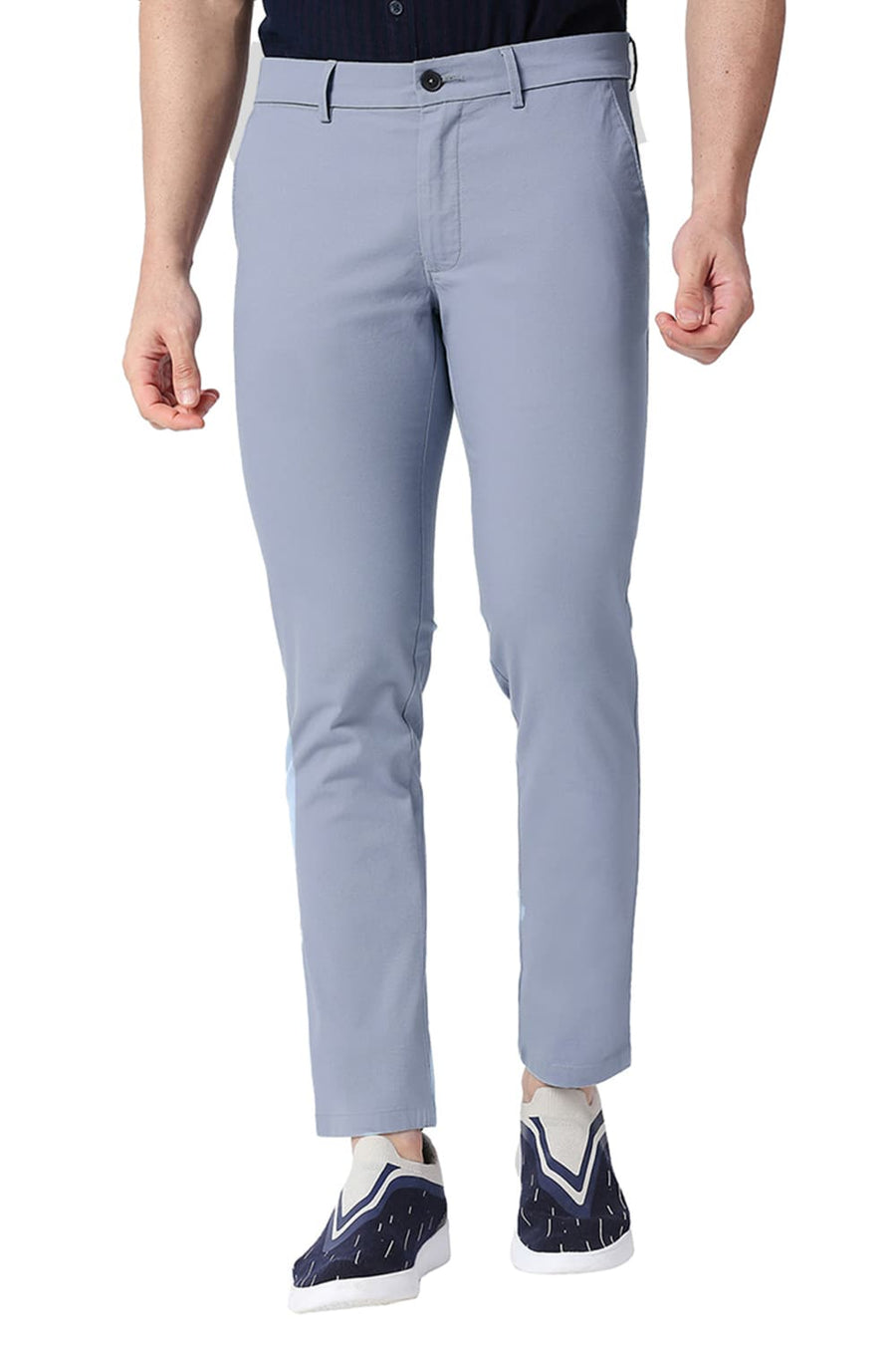 BASICS TAPERED FIT FLINTSTONE BLUE COTTON STRETCH TROUSERS