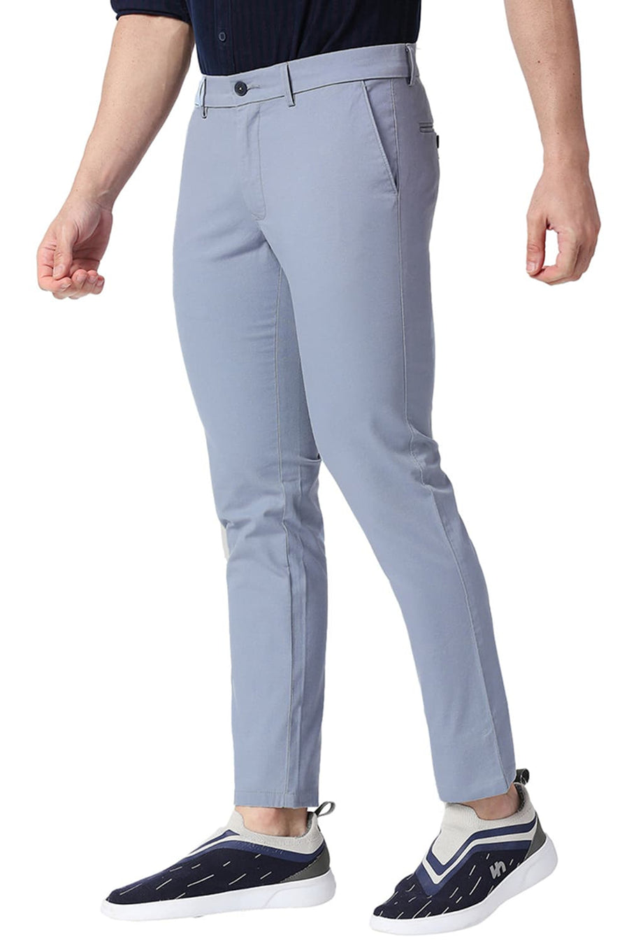 BASICS TAPERED FIT FLINTSTONE BLUE COTTON STRETCH TROUSERS