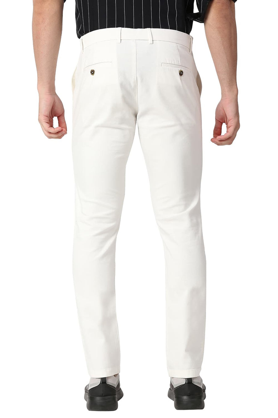 BASICS TAPERED FIT COCONUT MILK WHITE COTTON STRETCH TROUSERS