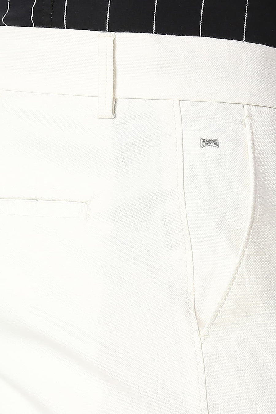 BASICS TAPERED FIT COCONUT MILK WHITE COTTON STRETCH TROUSERS