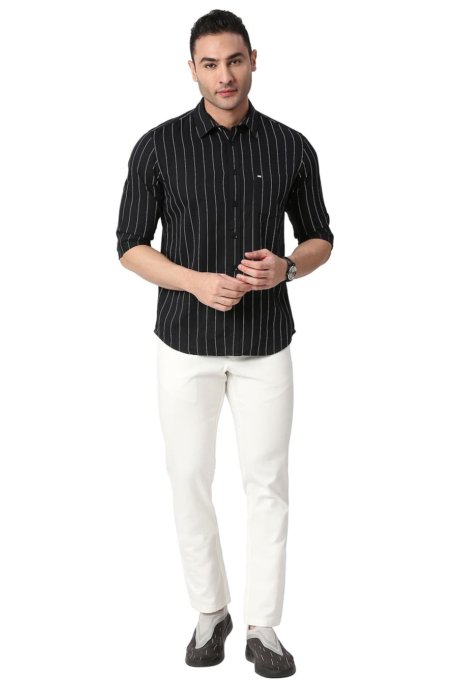 BASICS TAPERED FIT COCONUT MILK WHITE COTTON STRETCH TROUSERS