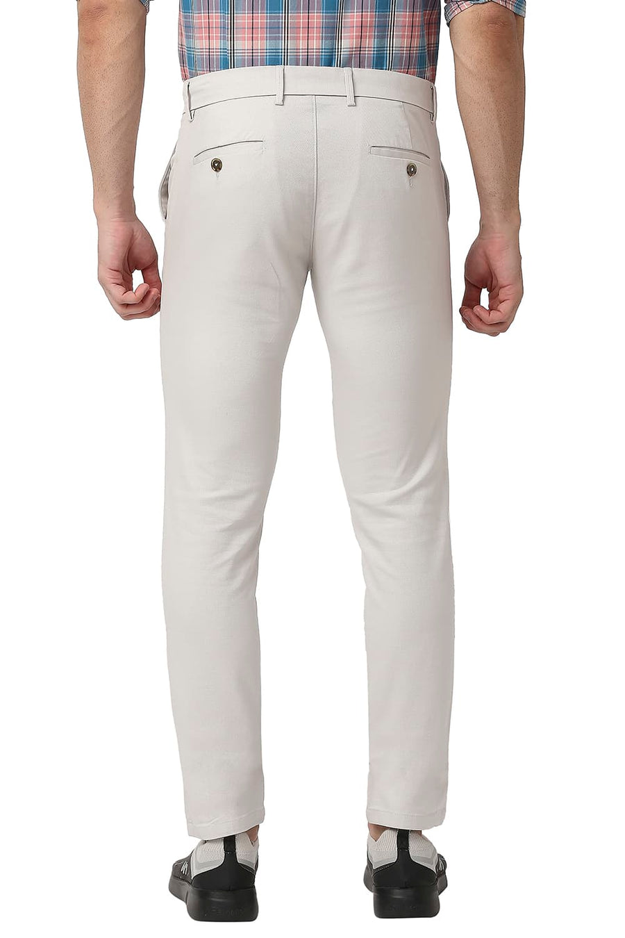 BASICS TAPERED FIT NACREOUS GREY COTTON STRETCH TROUSERS
