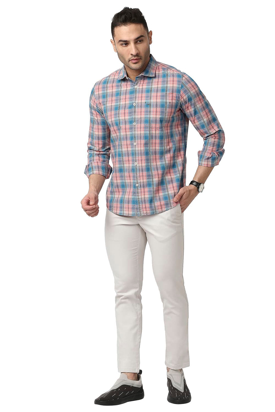 BASICS TAPERED FIT NACREOUS GREY COTTON STRETCH TROUSERS
