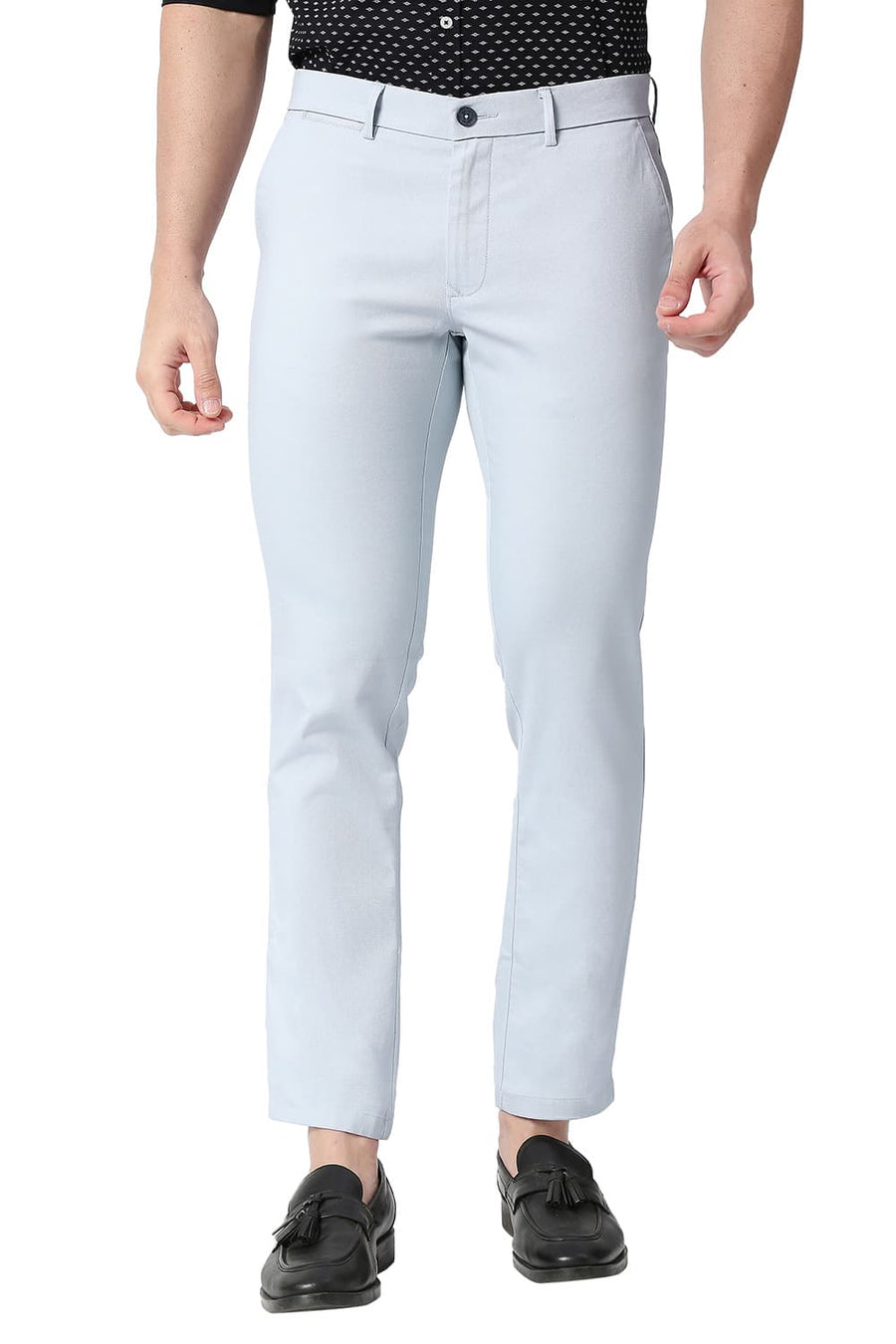 BASICS TAPERED FIT SKYWRITING BLUE COTTON STRETCH TROUSERS