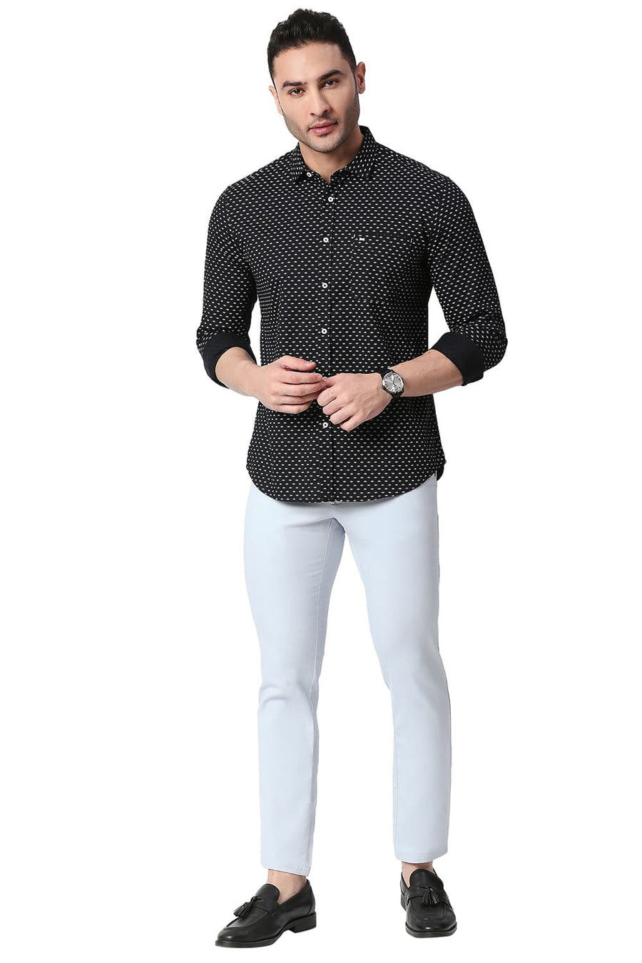 BASICS TAPERED FIT SKYWRITING BLUE COTTON STRETCH TROUSERS