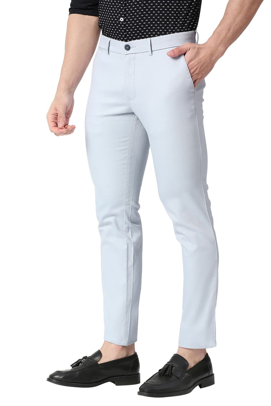 BASICS TAPERED FIT SKYWRITING BLUE COTTON STRETCH TROUSERS