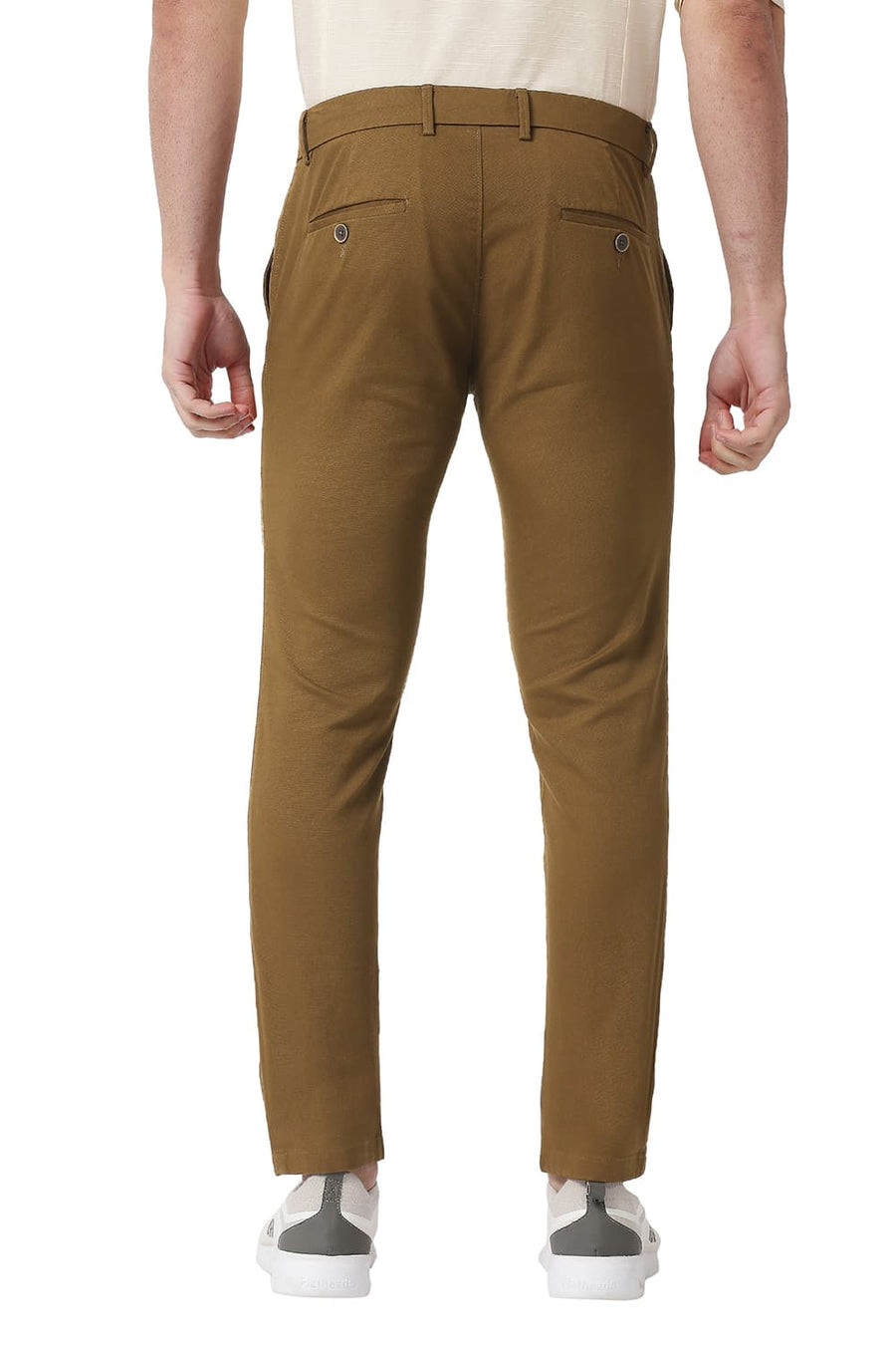 BASICS TAPERED FIT DACHSHUND BROWN COTTON STRETCH TROUSERS