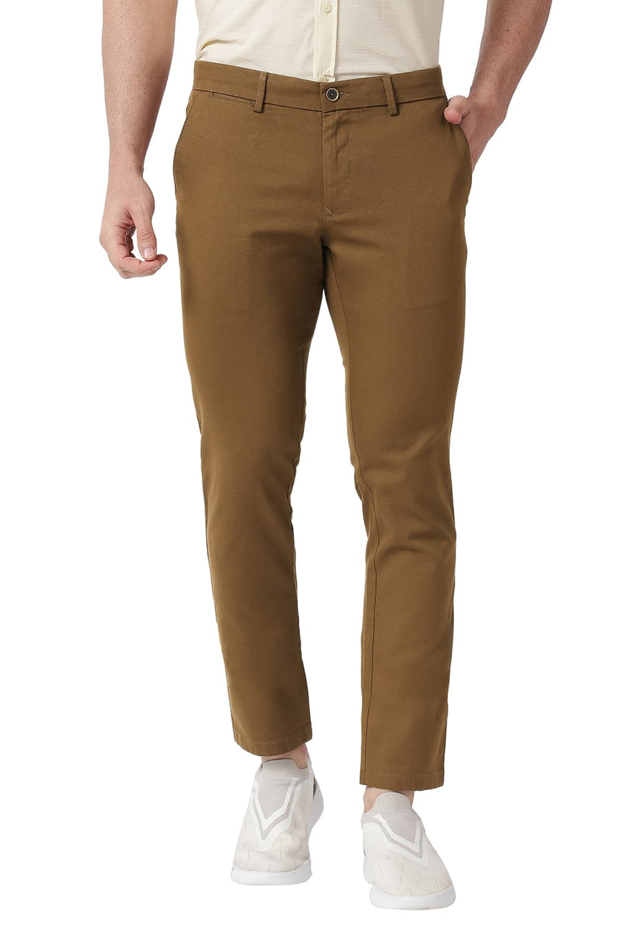 BASICS TAPERED FIT DACHSHUND BROWN COTTON STRETCH TROUSERS