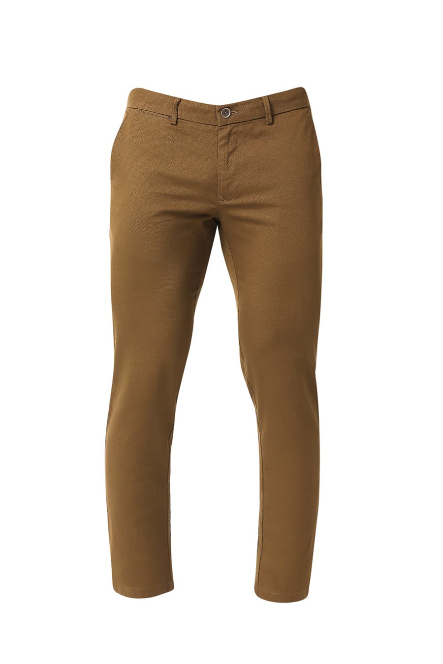 BASICS TAPERED FIT DACHSHUND BROWN COTTON STRETCH TROUSERS