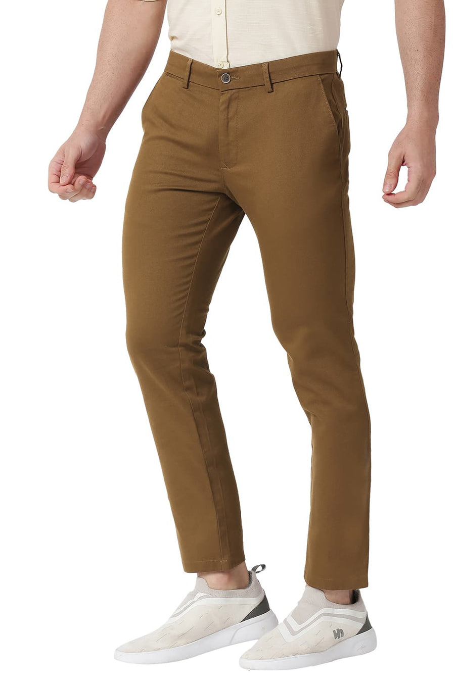 BASICS TAPERED FIT DACHSHUND BROWN COTTON STRETCH TROUSERS