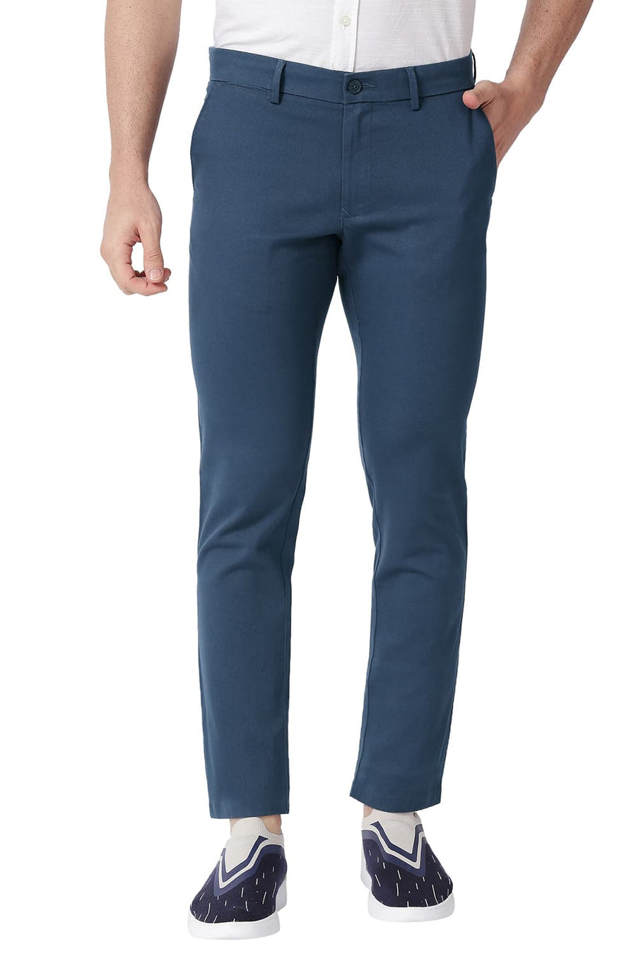 BASICS TAPERED FIT MAJOLICA BLUE COTTON STRETCH TROUSERS