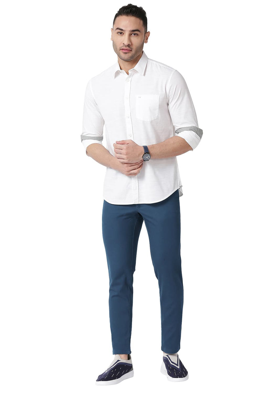BASICS TAPERED FIT MAJOLICA BLUE COTTON STRETCH TROUSERS