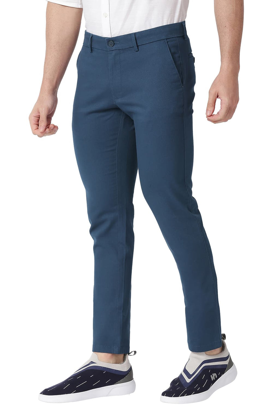 BASICS TAPERED FIT MAJOLICA BLUE COTTON STRETCH TROUSERS