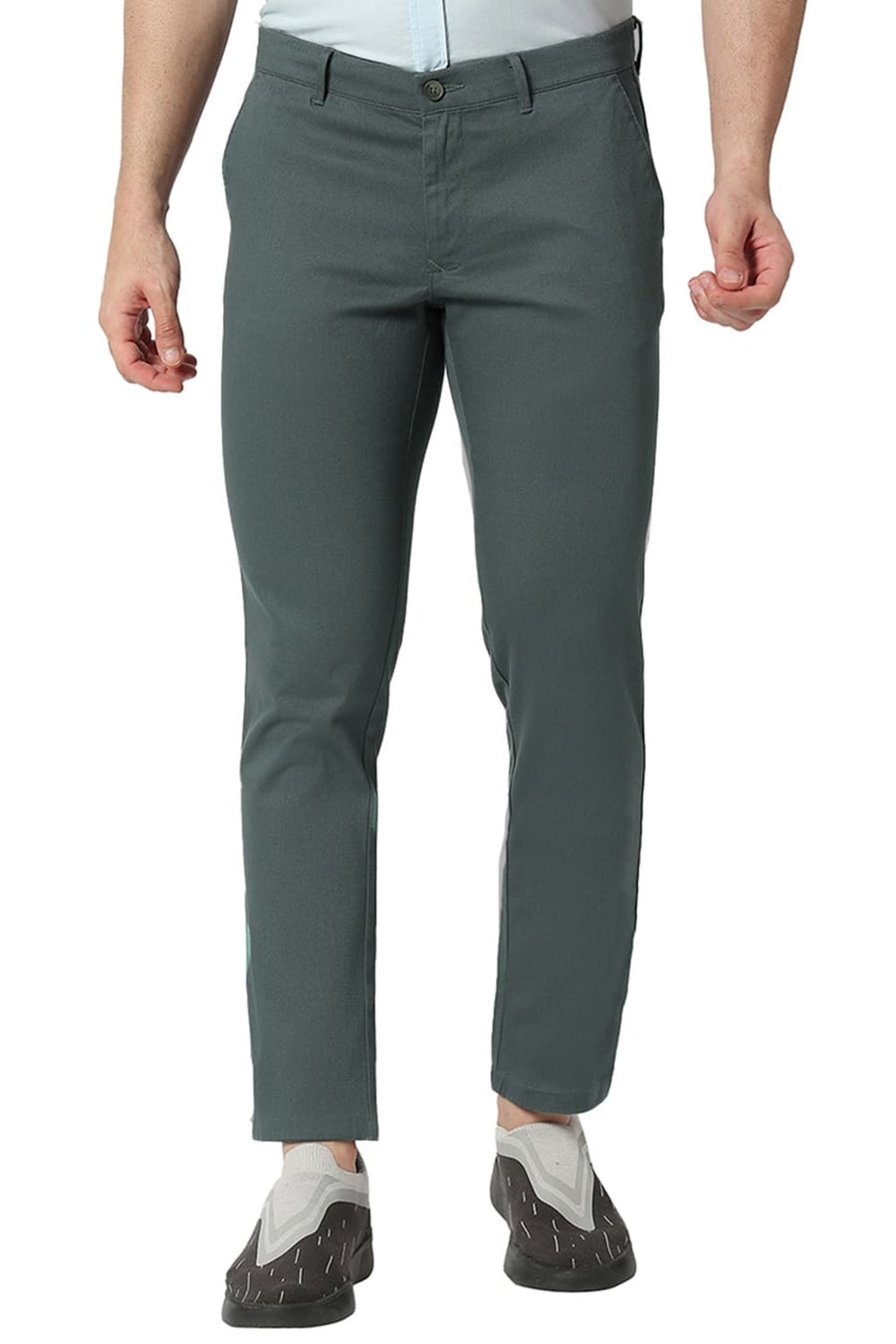 BASICS TAPERED FIT SEA MOSS GREEN COTTON STRETCH TROUSERS