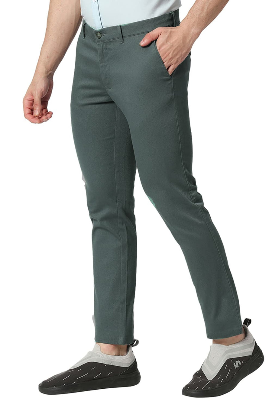 BASICS TAPERED FIT SEA MOSS GREEN COTTON STRETCH TROUSERS