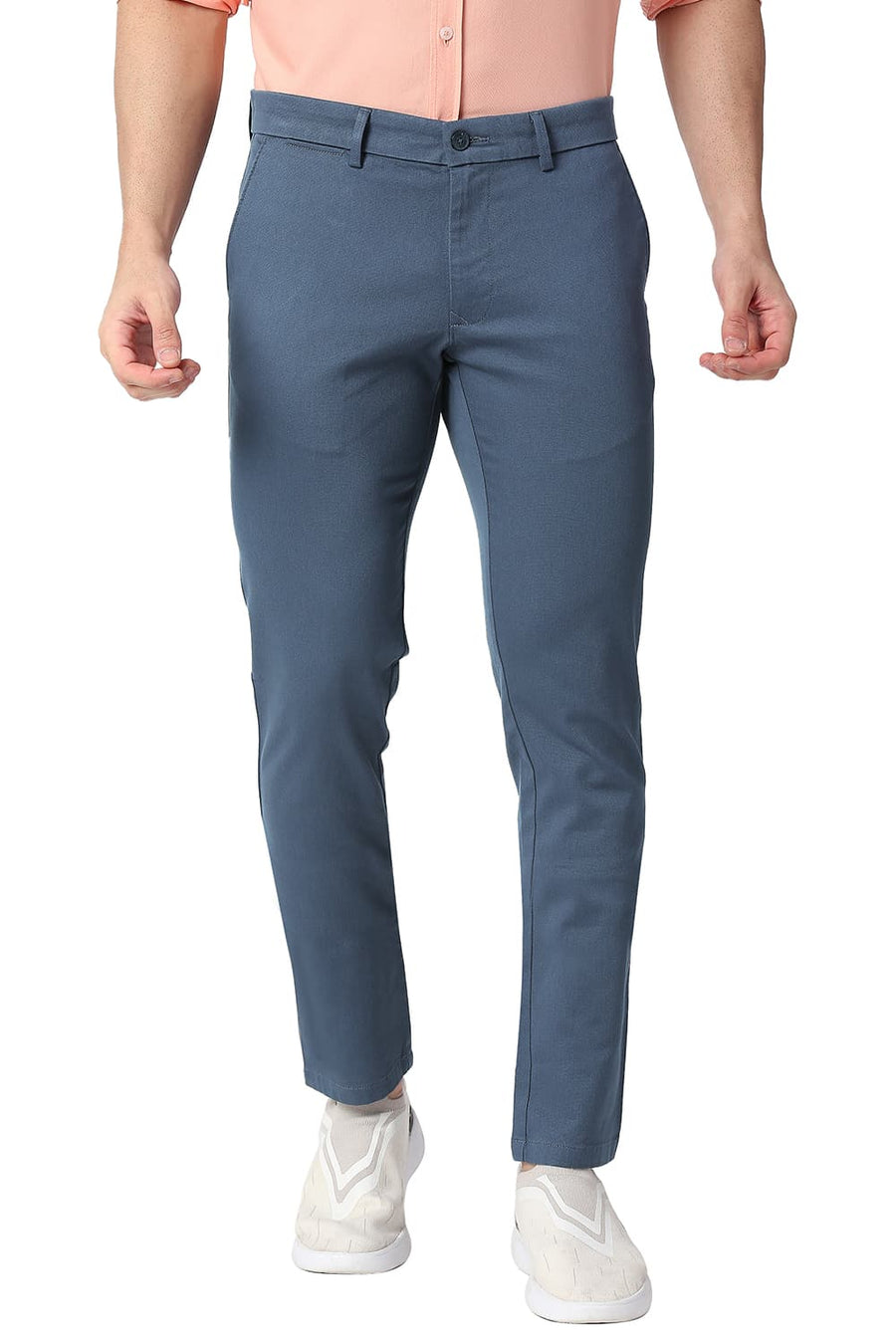 BASICS TAPERED FIT BLUEFIN BLUE COTTON STRETCH TROUSERS