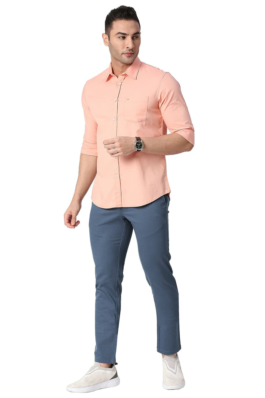 BASICS TAPERED FIT BLUEFIN BLUE COTTON STRETCH TROUSERS