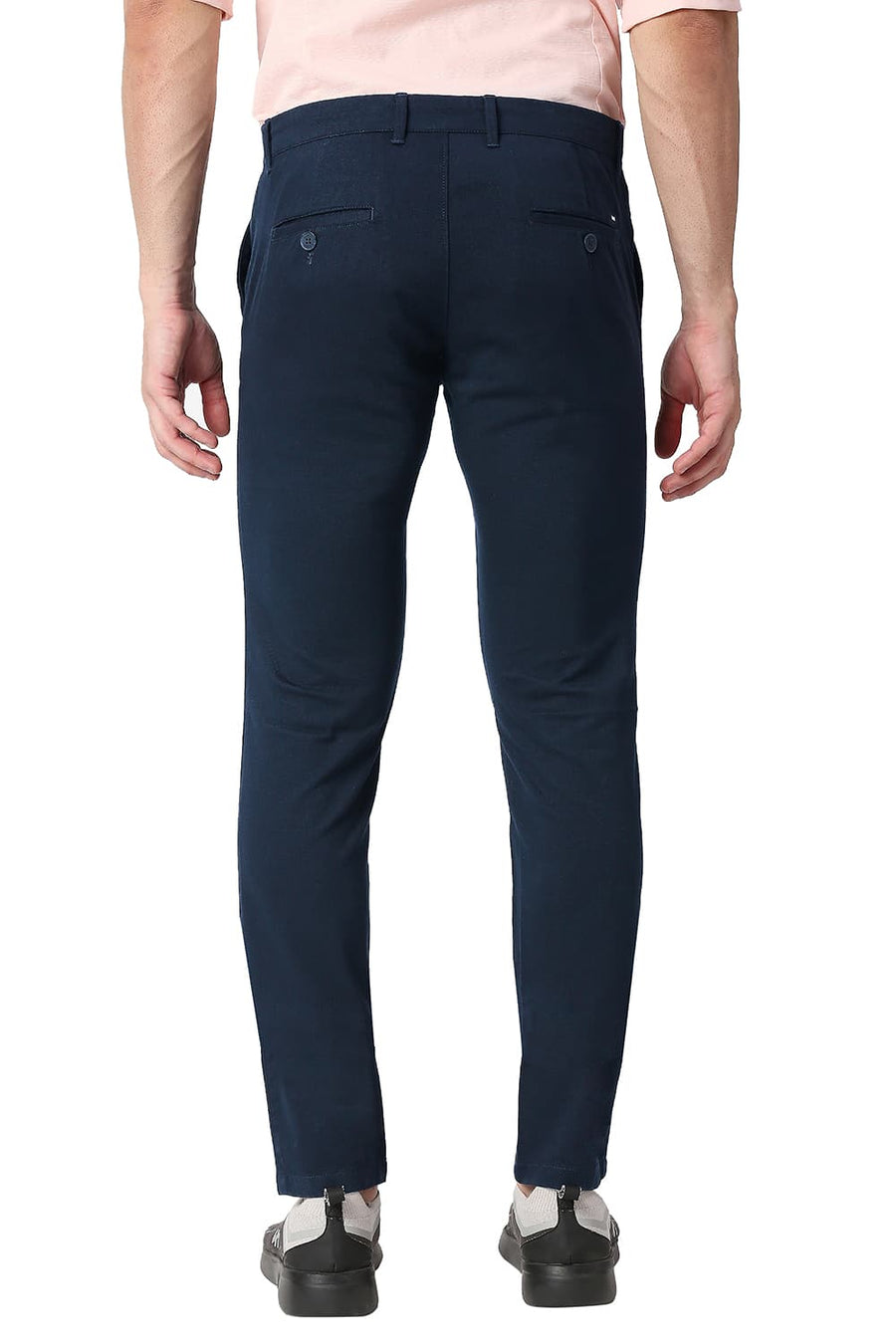 BASICS TAPERED FIT BLUEBERRY NAVY COTTON STRETCH TROUSERS