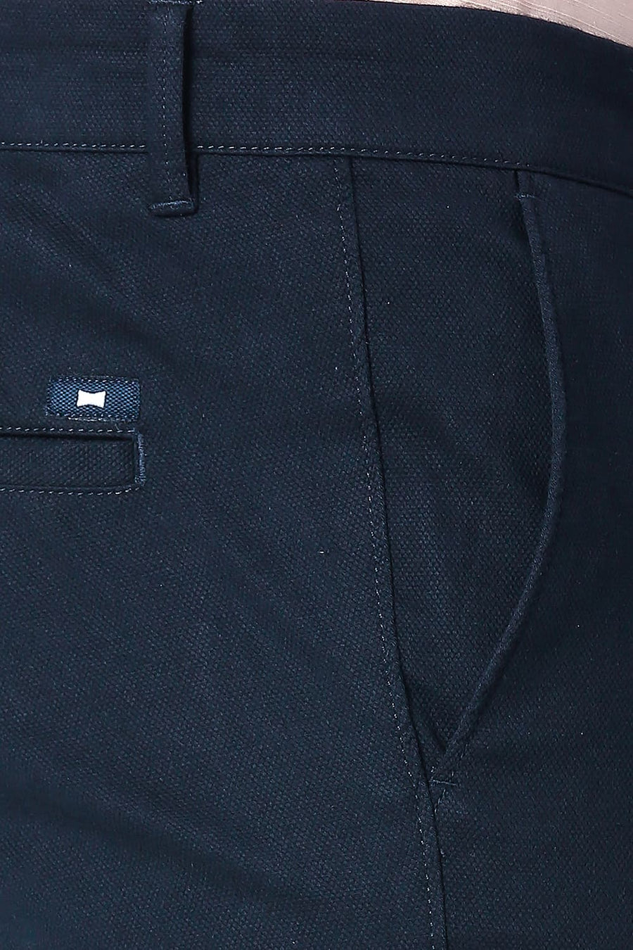 BASICS TAPERED FIT BLUEBERRY NAVY COTTON STRETCH TROUSERS