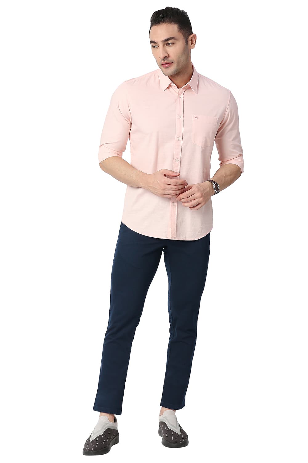 BASICS TAPERED FIT COTTON STRETCH TROUSERS