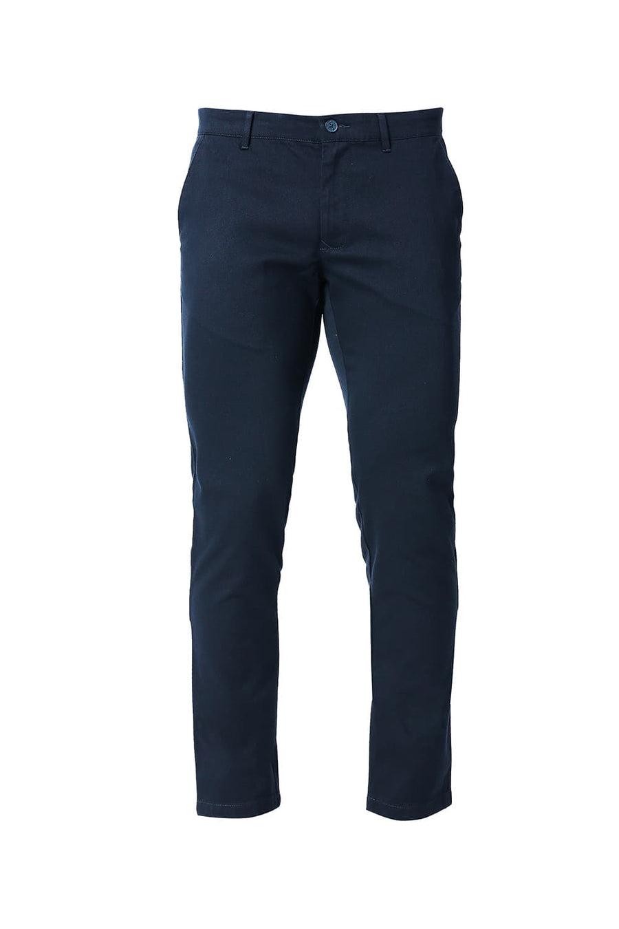 BASICS TAPERED FIT BLUEBERRY NAVY COTTON STRETCH TROUSERS