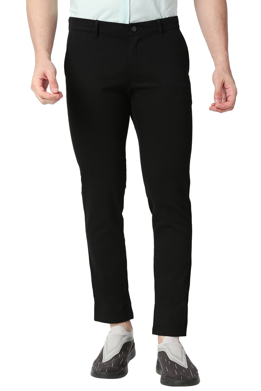 BASICS TAPERED FIT BRISTOL BLACK COTTON STRETCH TROUSERS