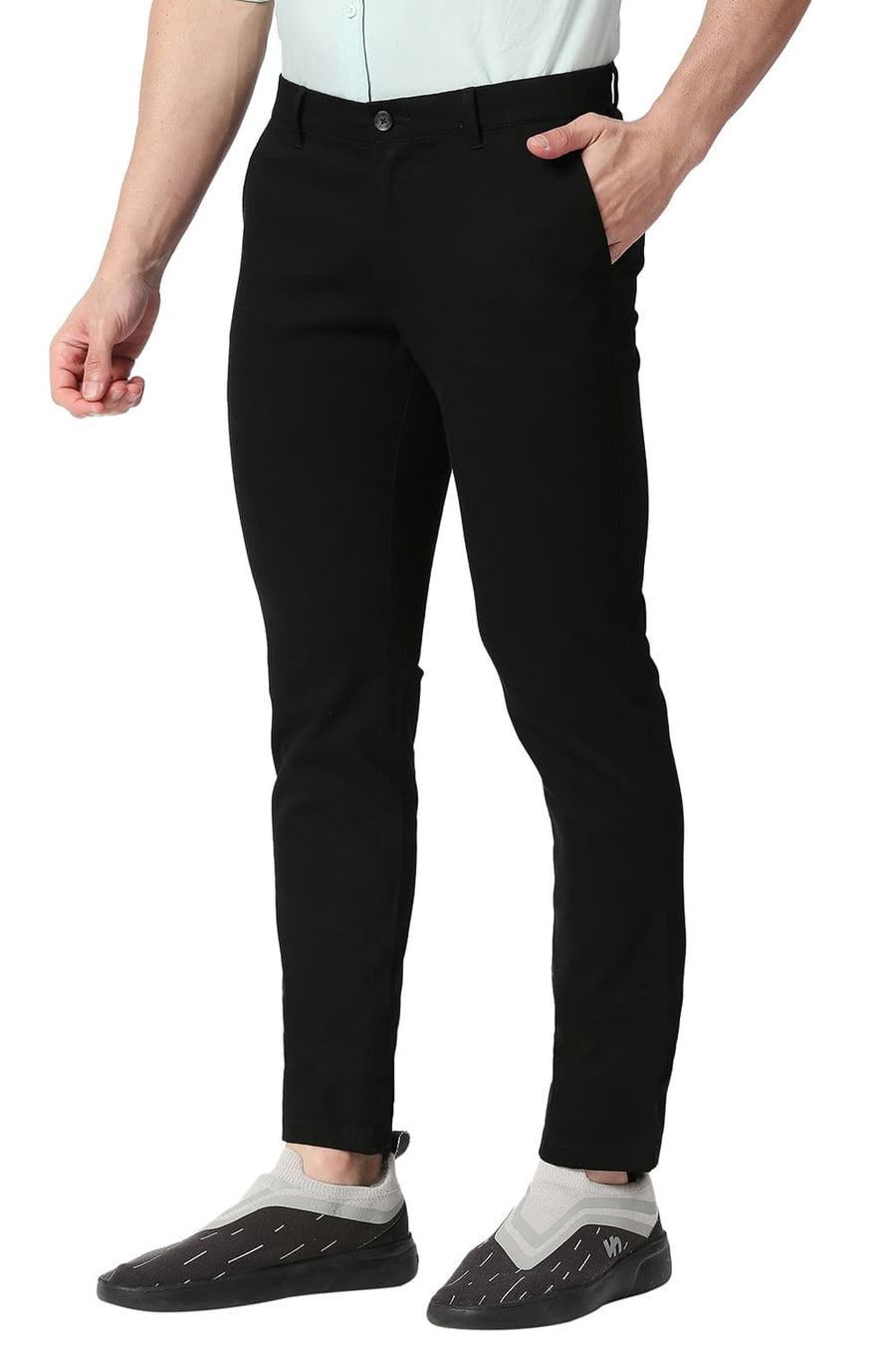 BASICS TAPERED FIT BRISTOL BLACK COTTON STRETCH TROUSERS