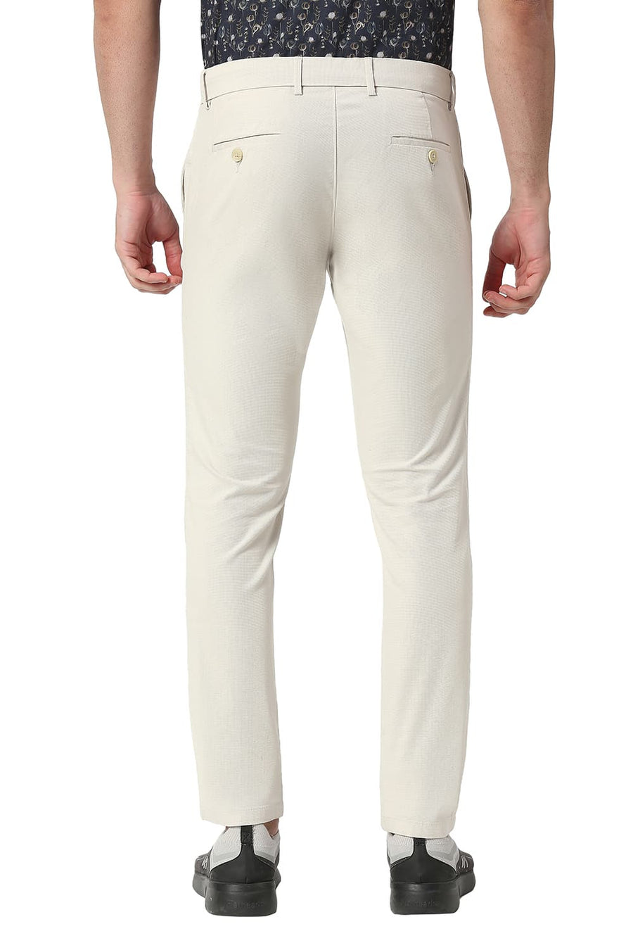 BASICS TAPERED FIT PUMICE ECRU COTTON STRETCH TROUSERS