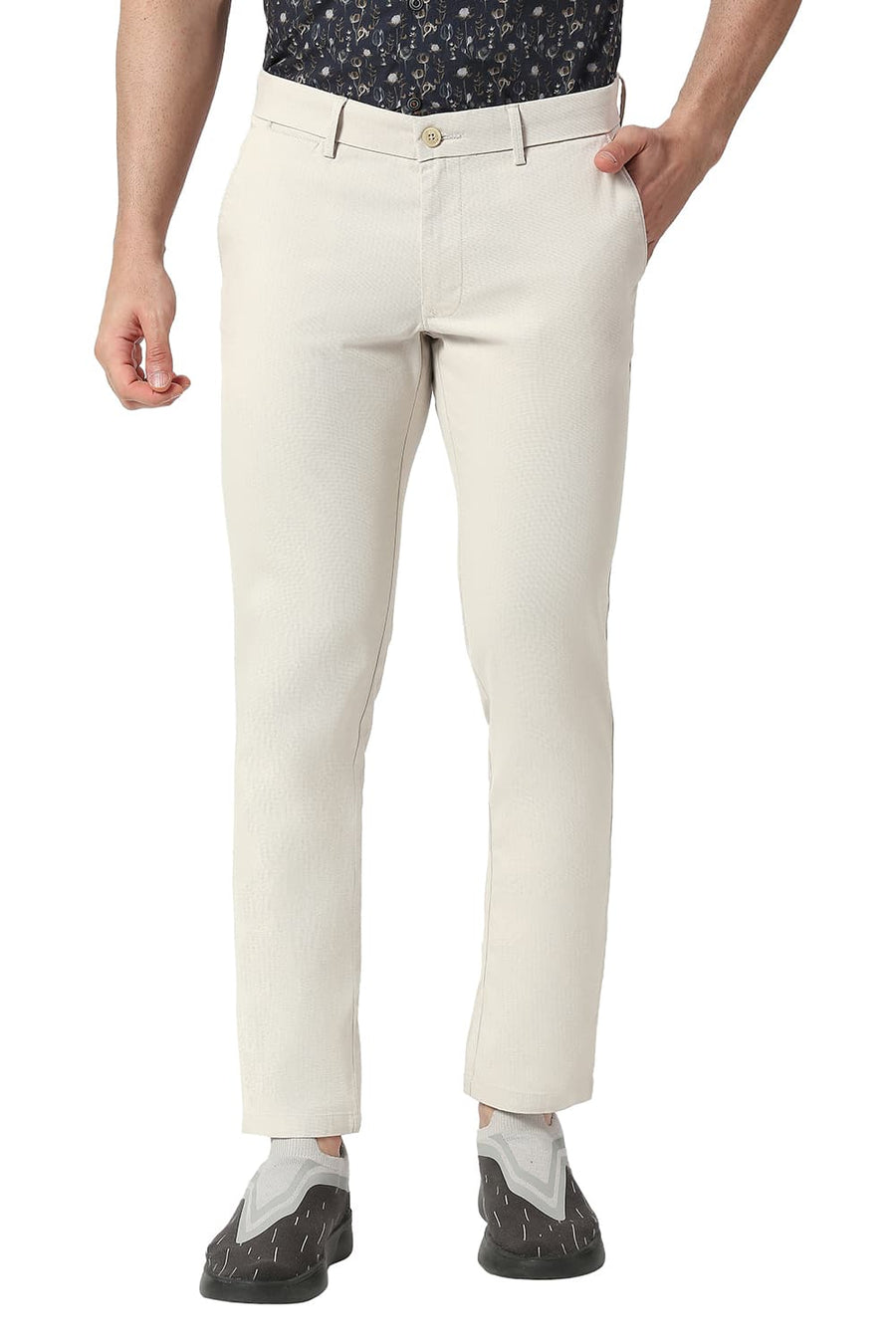 BASICS TAPERED FIT PUMICE ECRU COTTON STRETCH TROUSERS