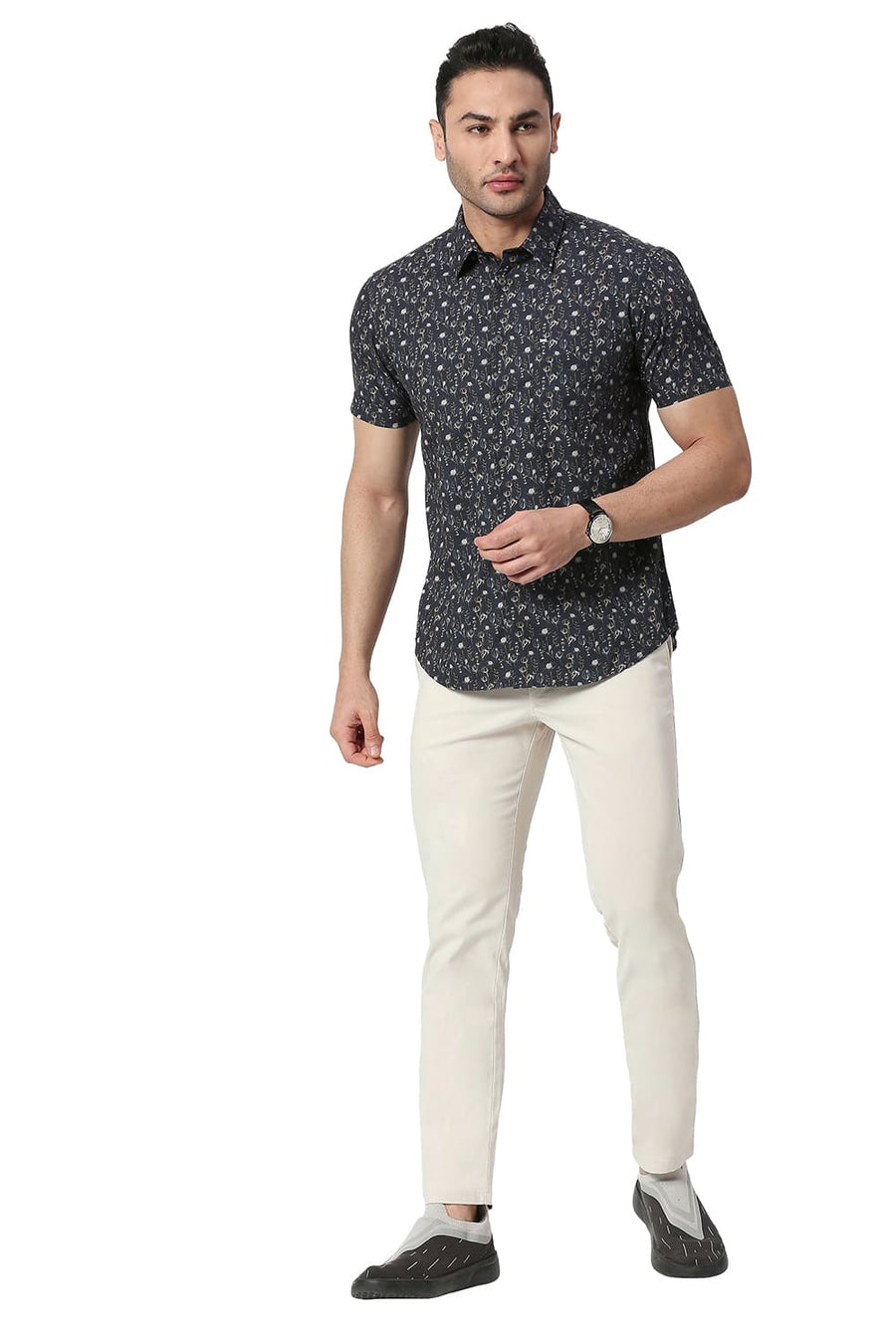 BASICS TAPERED FIT PUMICE ECRU COTTON STRETCH TROUSERS