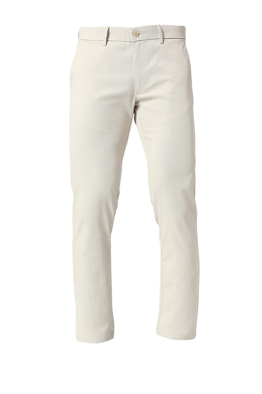 BASICS TAPERED FIT PUMICE ECRU COTTON STRETCH TROUSERS