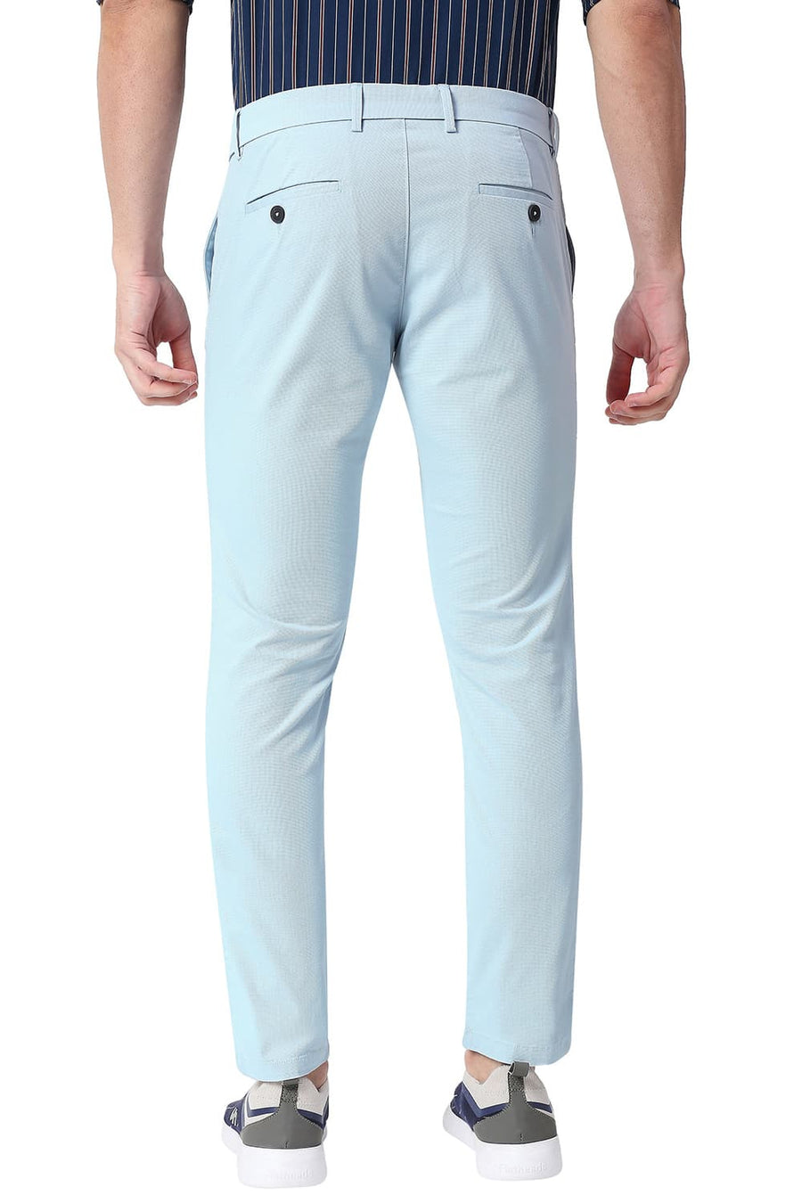 BASICS TAPERED FIT SKYRIDE BLUE COTTON STRETCH TROUSERS