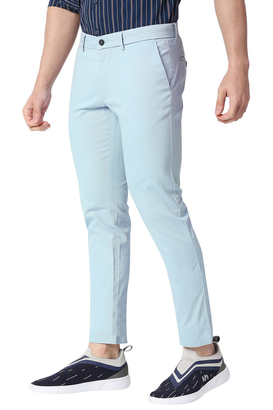 BASICS TAPERED FIT SKYRIDE BLUE COTTON STRETCH TROUSERS