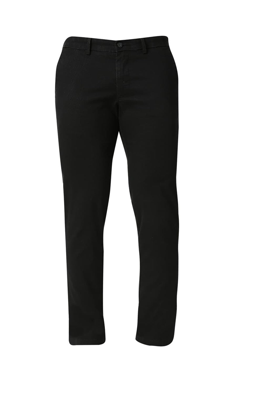 BASICS TAPERED FIT LICORICE BLACK COTTON STRETCH TROUSERS